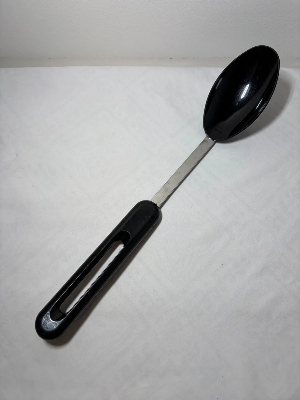 Bonny BONNY U.S.A Metal Cooking Spoon, Black Plastic Handle, Silver Solid